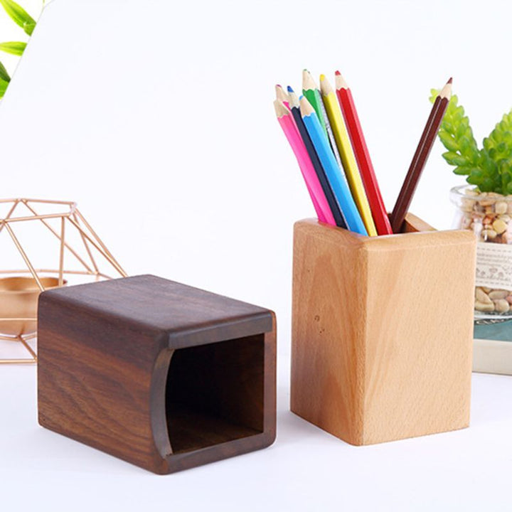 Multifunctional Solid Wood Pen Holder Creative Bamboo Wood Pen Holder