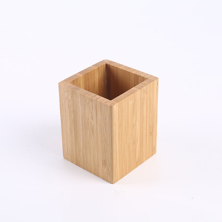 Bamboo Pen Pencil Holder Makeup Brush Storage Office Stationery Organizer Square Container