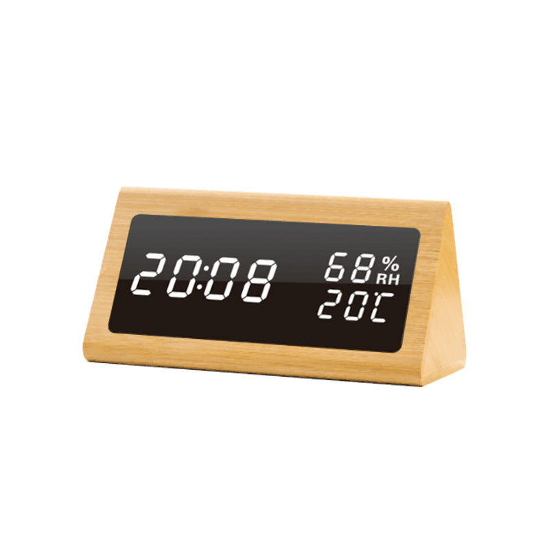 Bamboo Products With Mirror Electronic Bedside Clock Temperature Humidity