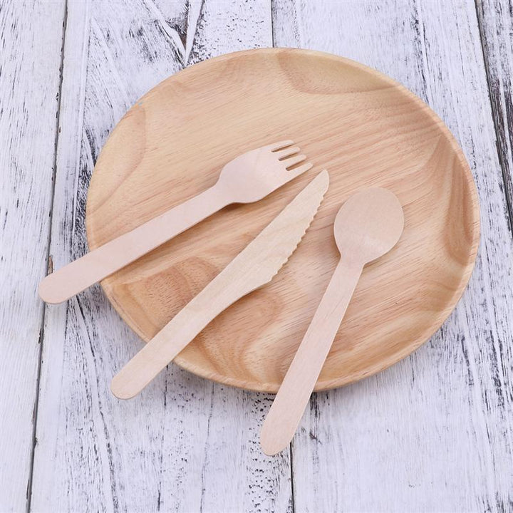 Disposable Wooden Forks Spoons Cutters Set